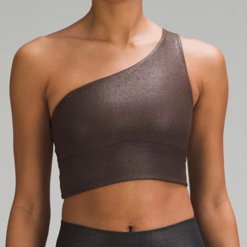 lululemon athletica One-Shoulder Ribbed Sports Bra in Dark Brown